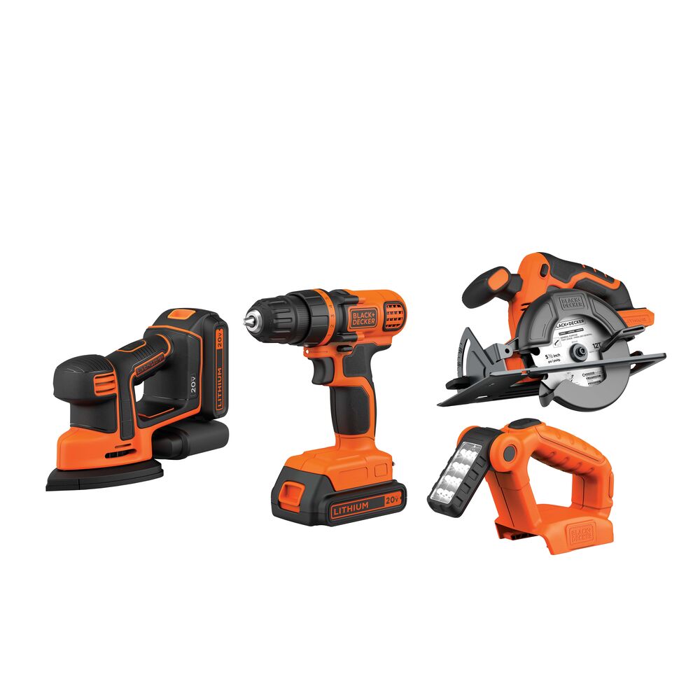 20V MAX* POWERCONNECT? Cordless 4-Tool Combo Kit: Drill/Driver, Circular Saw, MOUSE? Detail Sander and Light, Battery and Charger Included
