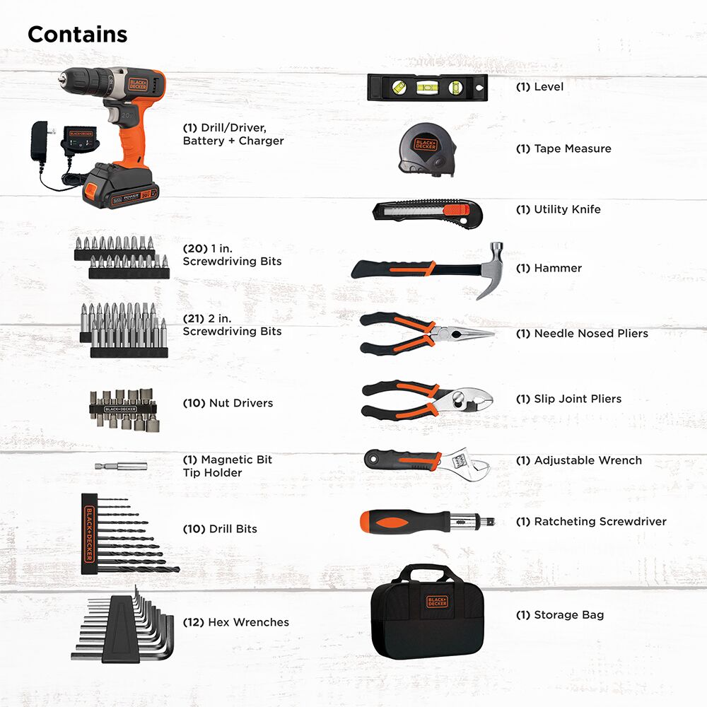 20V MAX* POWERCONNECT? Cordless Drill/Driver with 83-Piece Home Project Kit and Tool Bag, Battery and Charger Included